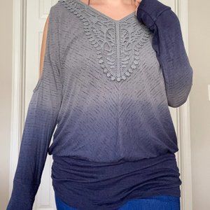 Knox Rose Ombre Blue Long Sleeve Crochet Top